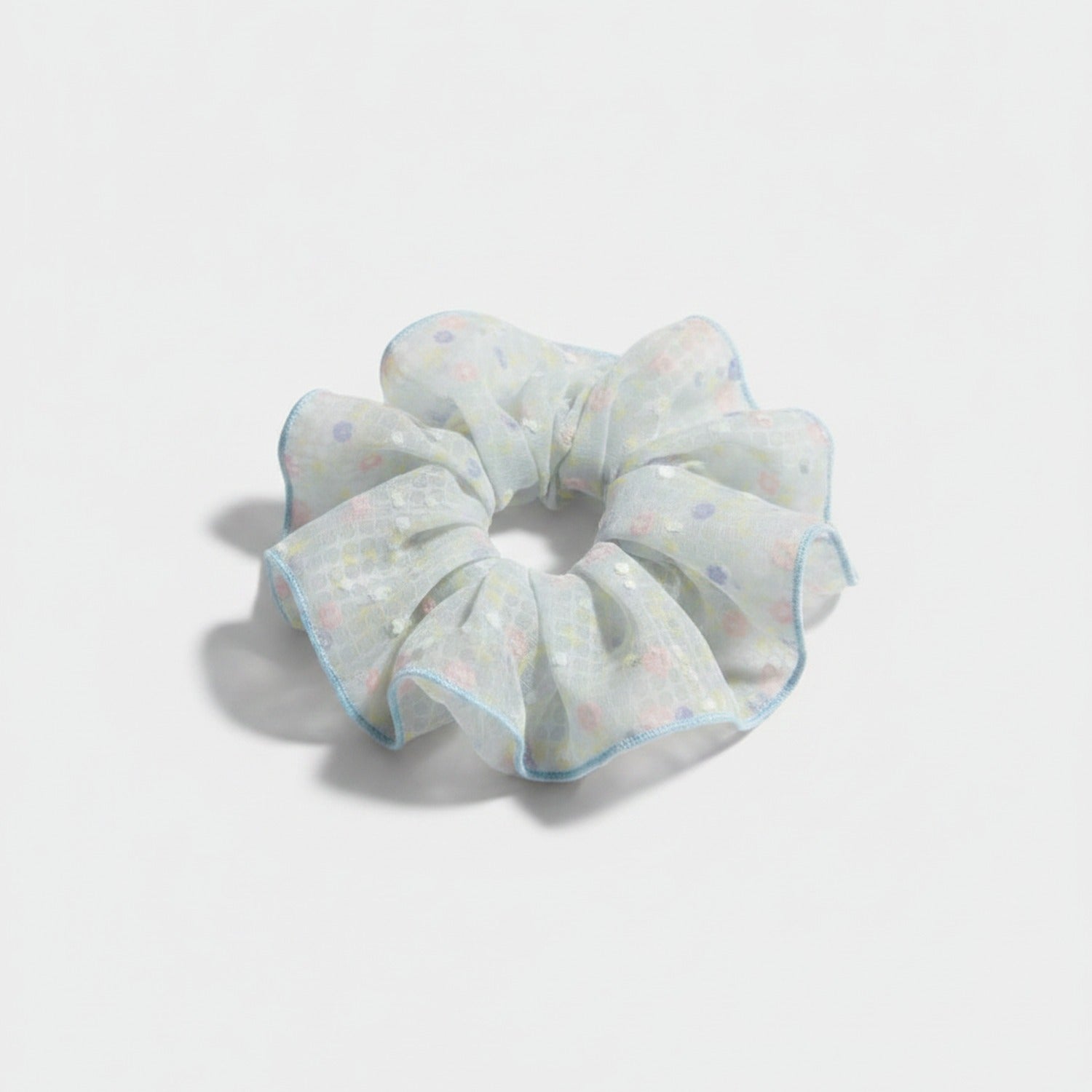 Pastel Plaid Hair Scrunchie With Blue Trim
