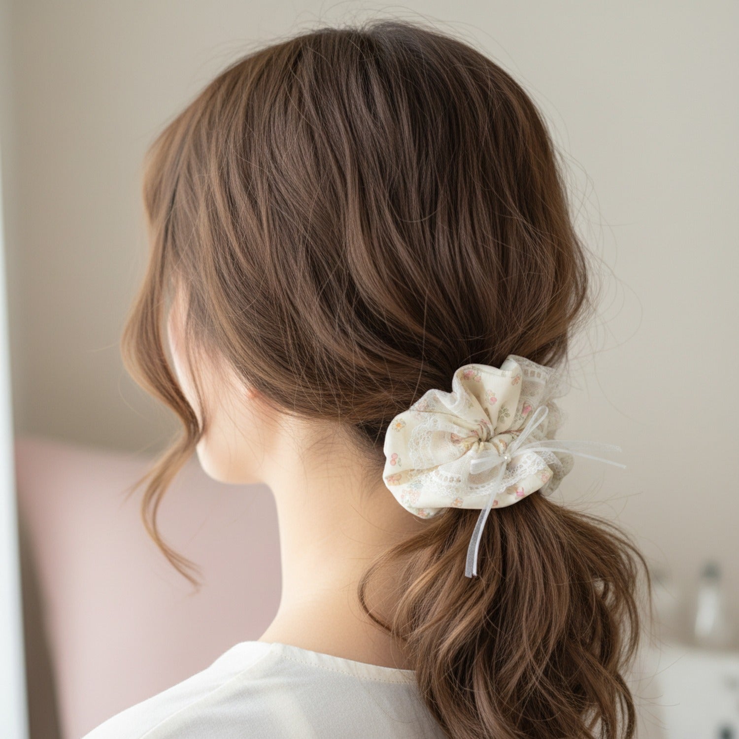 Lace Floral Scrunchie Set With Bow Details
