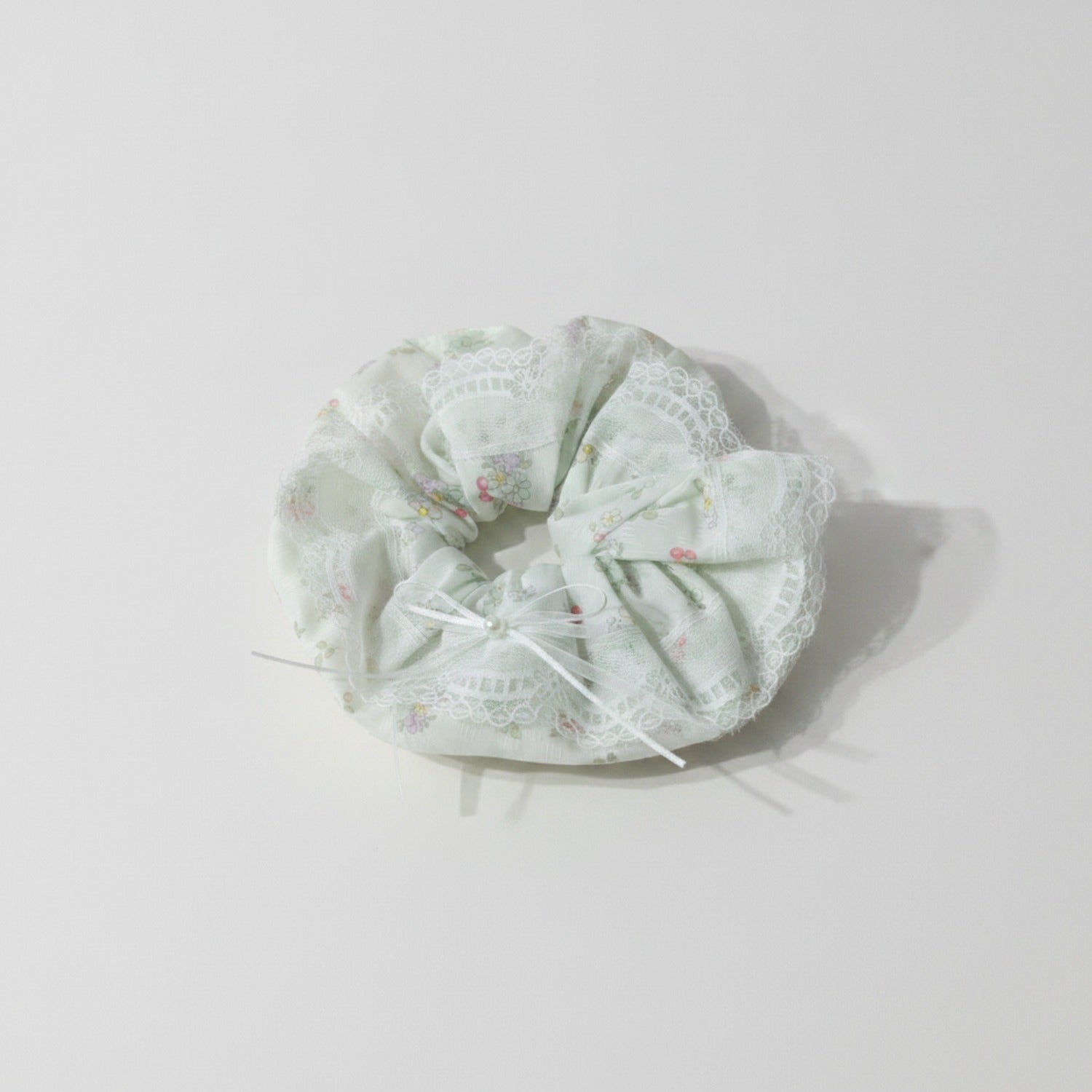 Sage Floral Lace Scrunchie with Bow