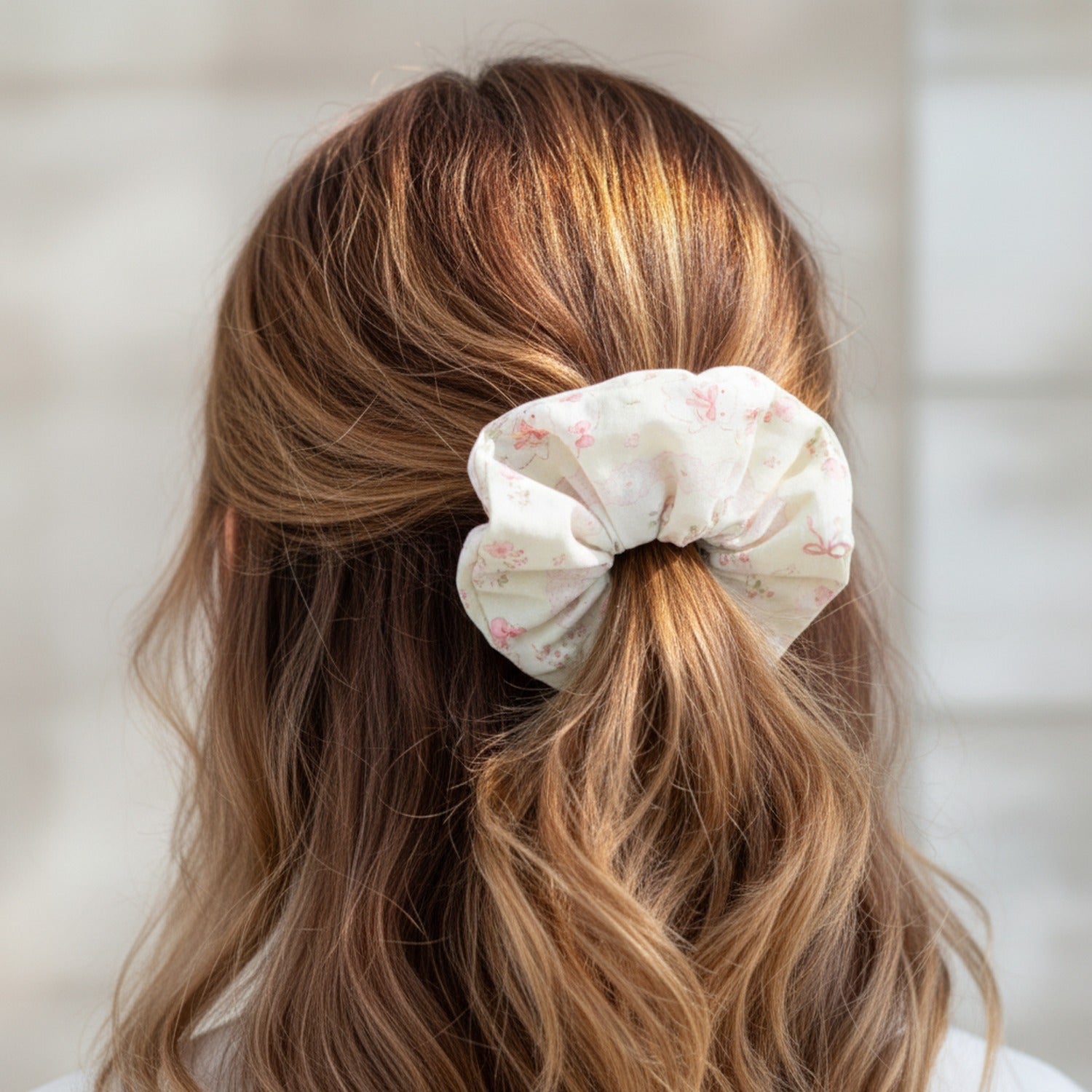 Floral Scrunchie In Cream And Pink