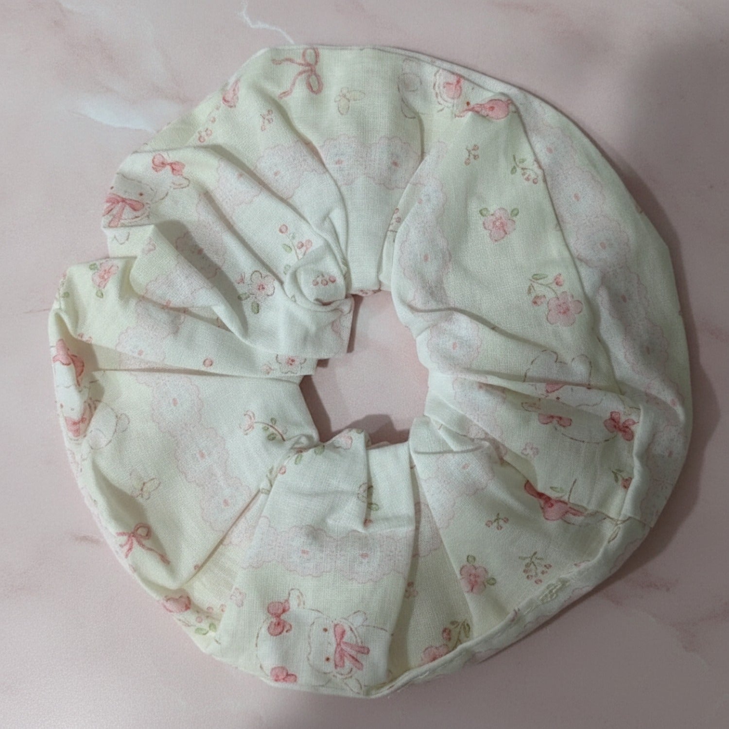 Floral Scrunchie In Cream And Pink