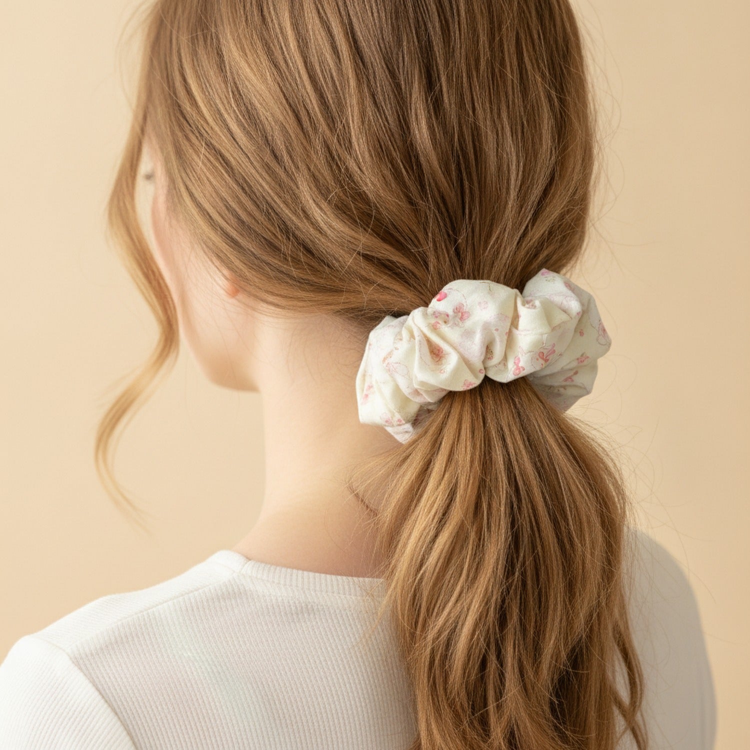 Floral Scrunchie In Cream And Pink