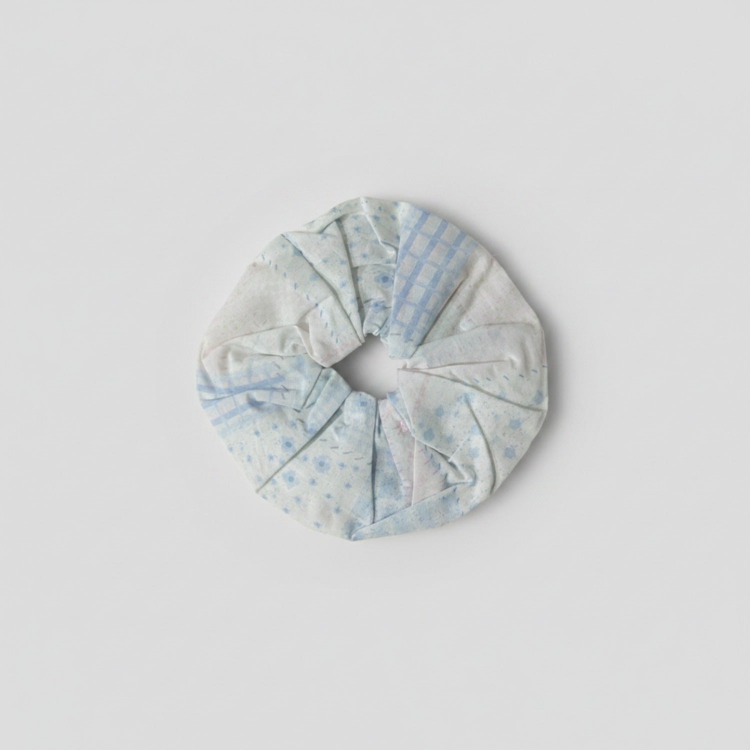 Blue Gingham Pleated Fabric Scrunchie