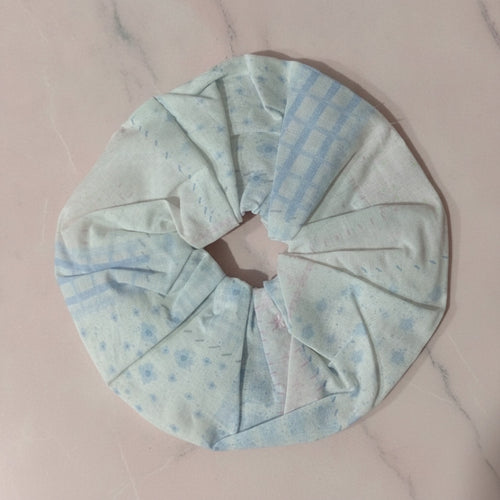 Blue Gingham Pleated Fabric Scrunchie