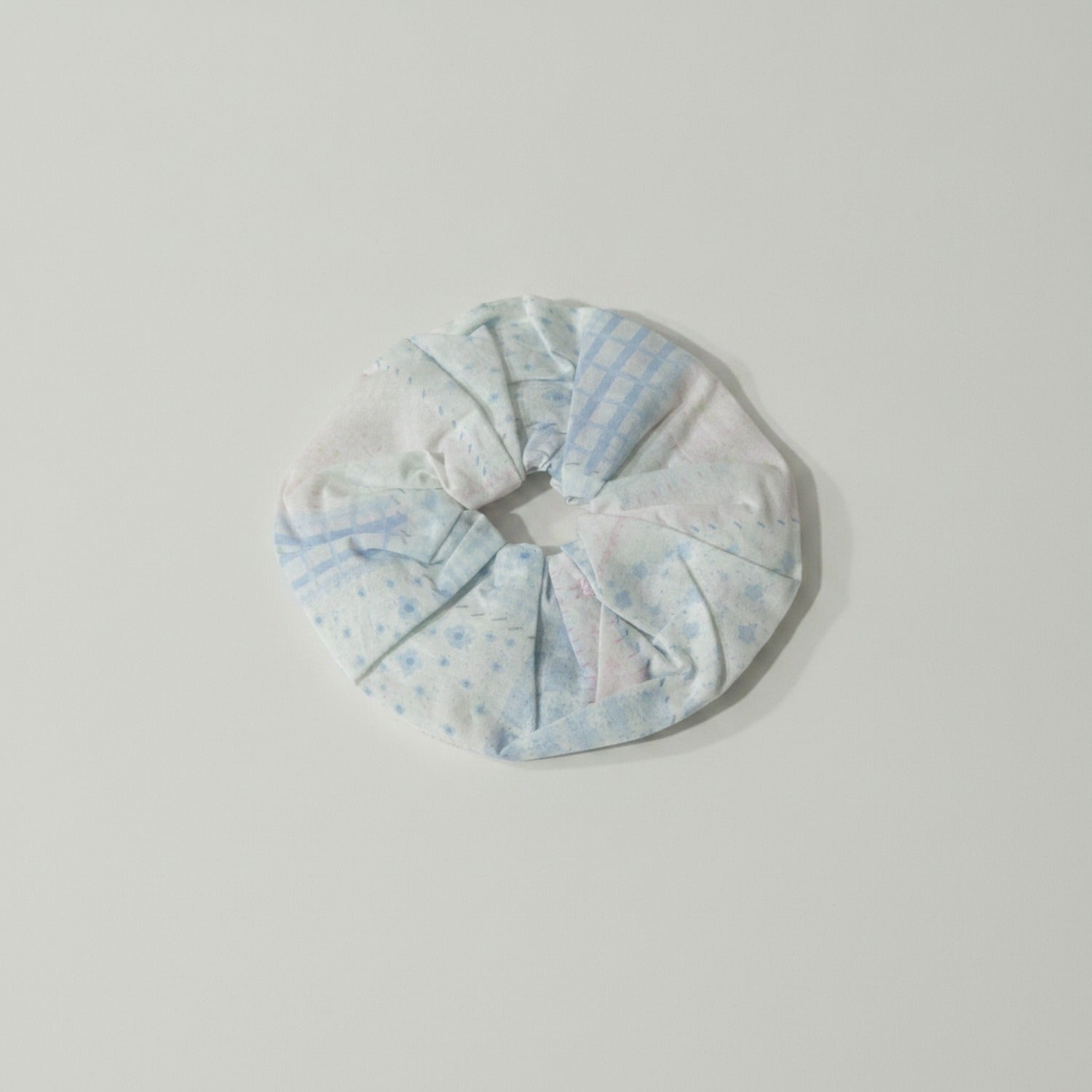 Blue Gingham Pleated Fabric Scrunchie