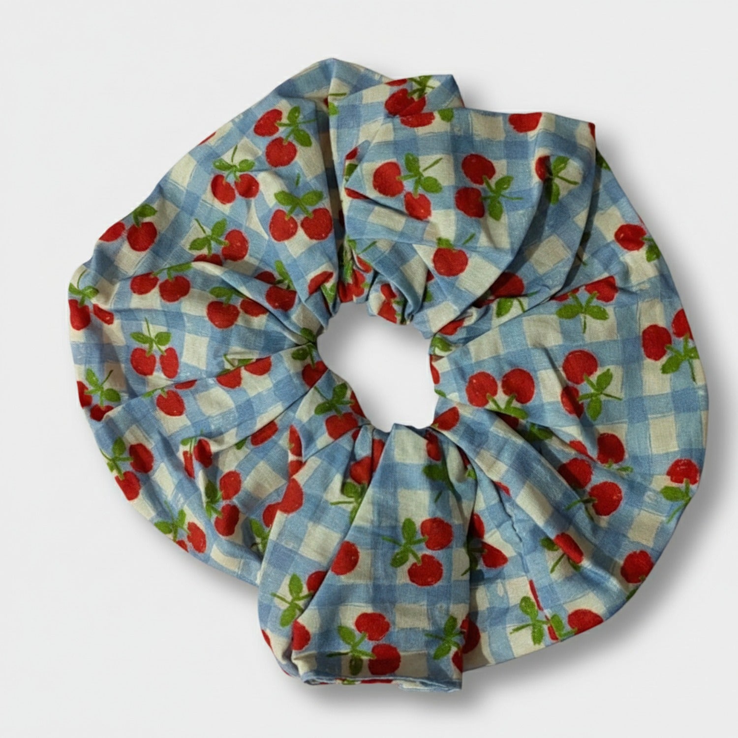 Gingham Cherry Print Hair Scrunchie