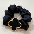Black Scrunchie Set With Gold Clover Charm