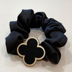 Black Scrunchie Set With Gold Clover Charm