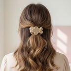 Beige Clover Charm Fabric Hair Scrunchie