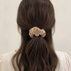 Beige Clover Charm Fabric Hair Scrunchie – hair accessories (view 2)