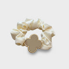 Cream Satin Scrunchie With Gold Clover Charm
