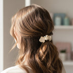 Cream Satin Scrunchie With Gold Clover Charm