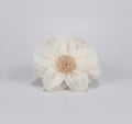 Cream Textured Flower Hair Clip With Beaded Center – hair accessories (view 1)