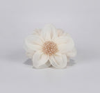 Cream Textured Flower Hair Clip With Beaded Center – hair accessories (view 1)