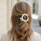 Cream Scrunchie With Pearl And Charm Detail