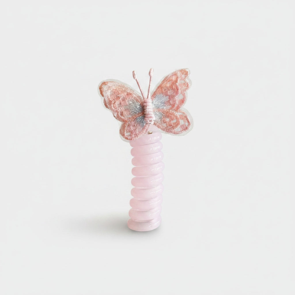 Butterfly Embroidered Pink Ribbed Hair Scrunchie