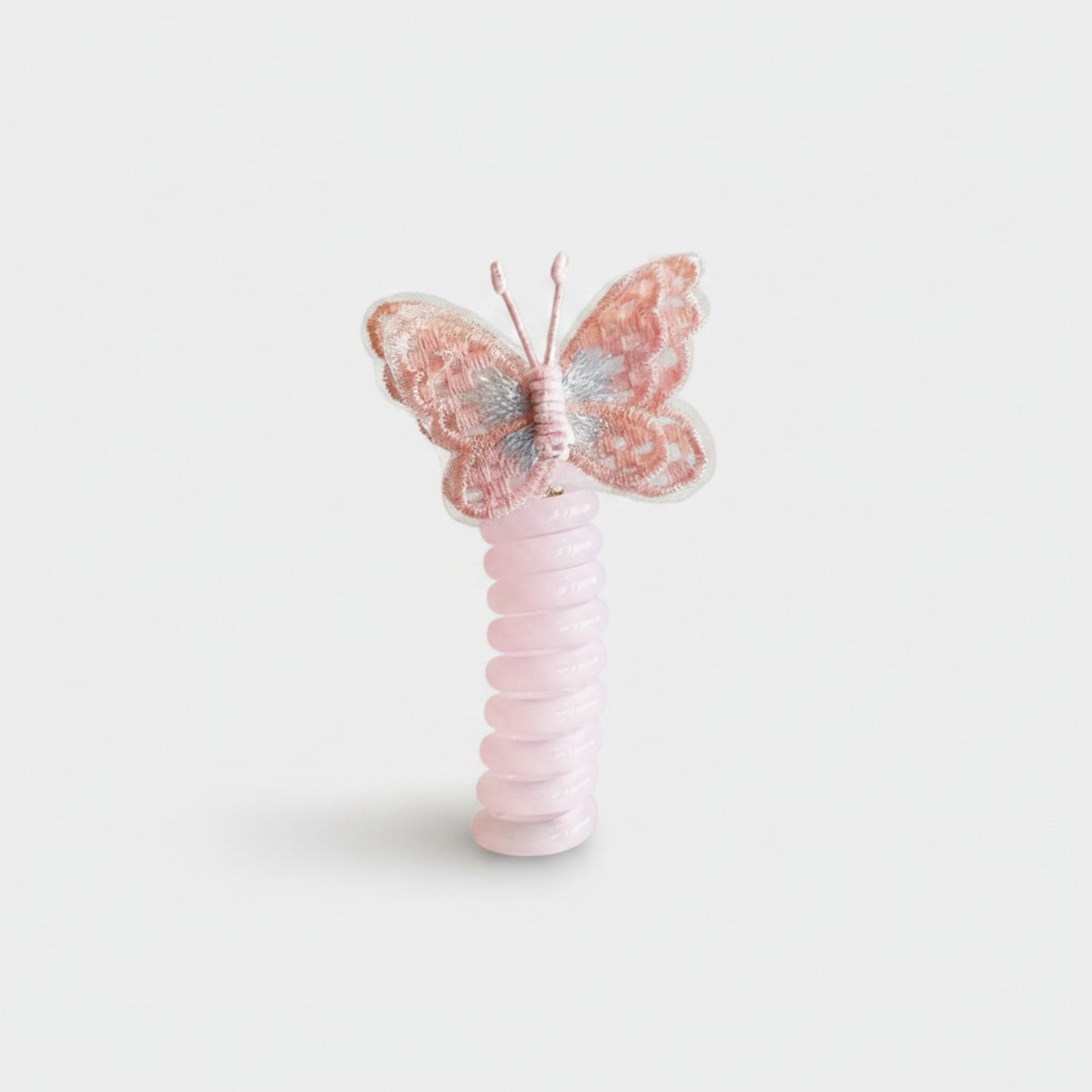 Butterfly Embroidered Pink Ribbed Hair Scrunchie