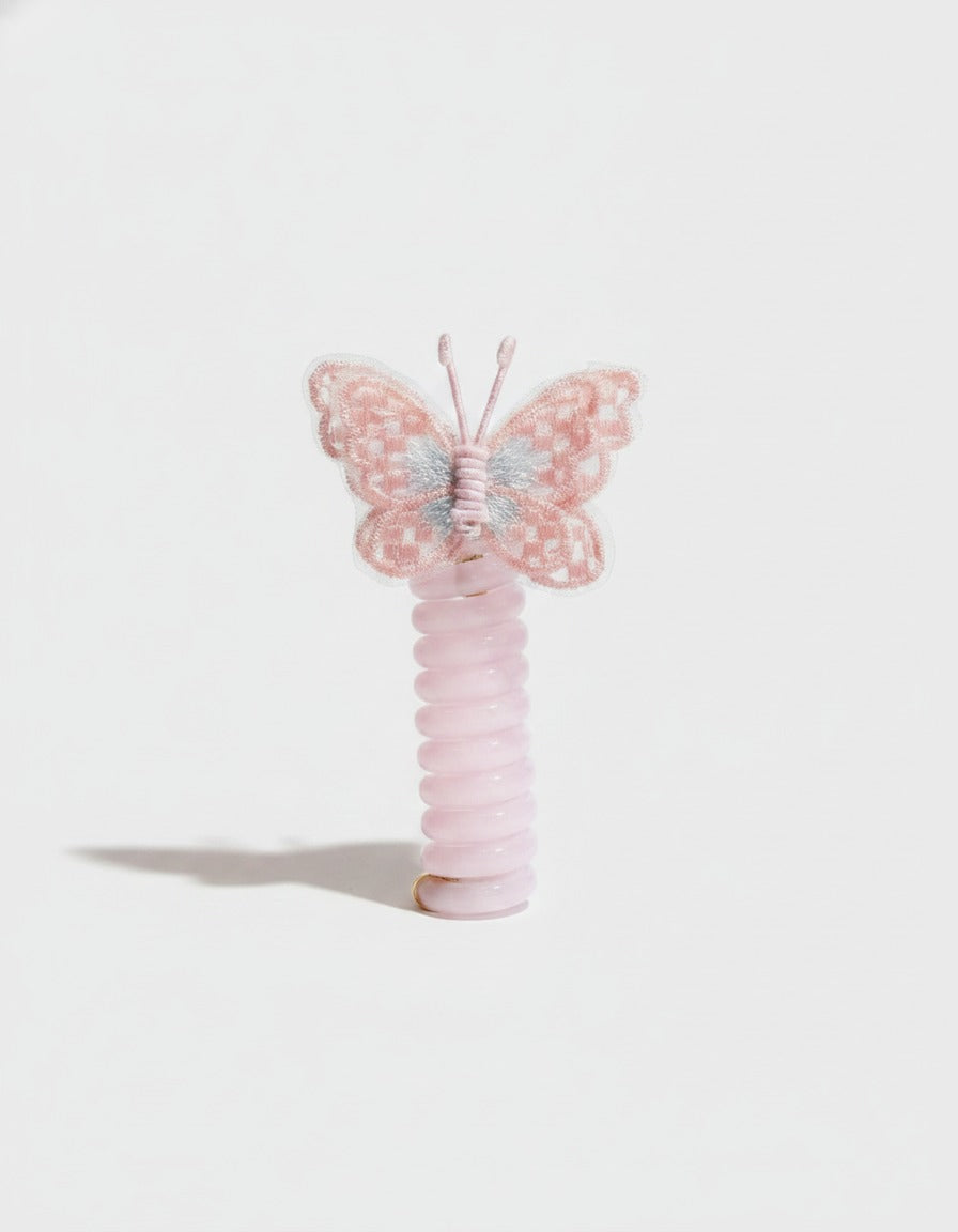 Butterfly Embroidered Pink Ribbed Hair Scrunchie – hair accessories (view 1)