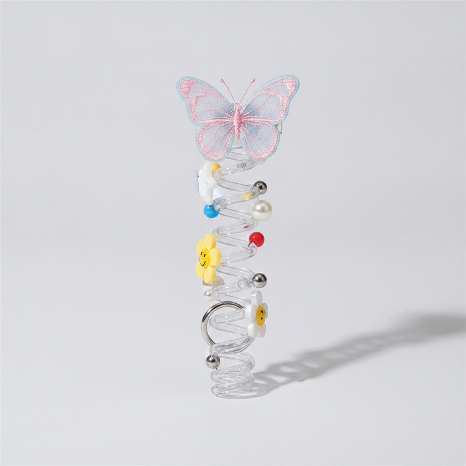 Butterfly Embroidered Pink Ribbed Hair Scrunchie
