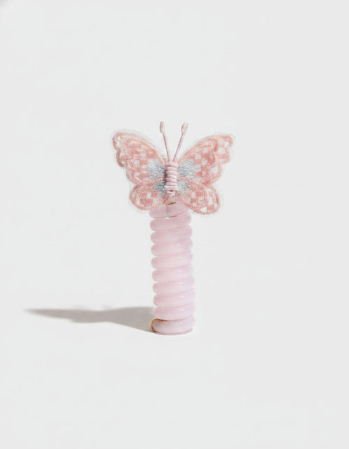 Butterfly Embroidered Pink Ribbed Hair Scrunchie – hair accessories (view 1)