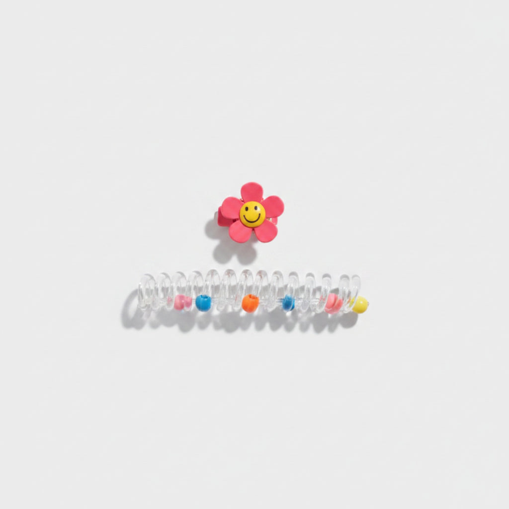 Smiley Flower Hair Claw Clip With Colorful Beads