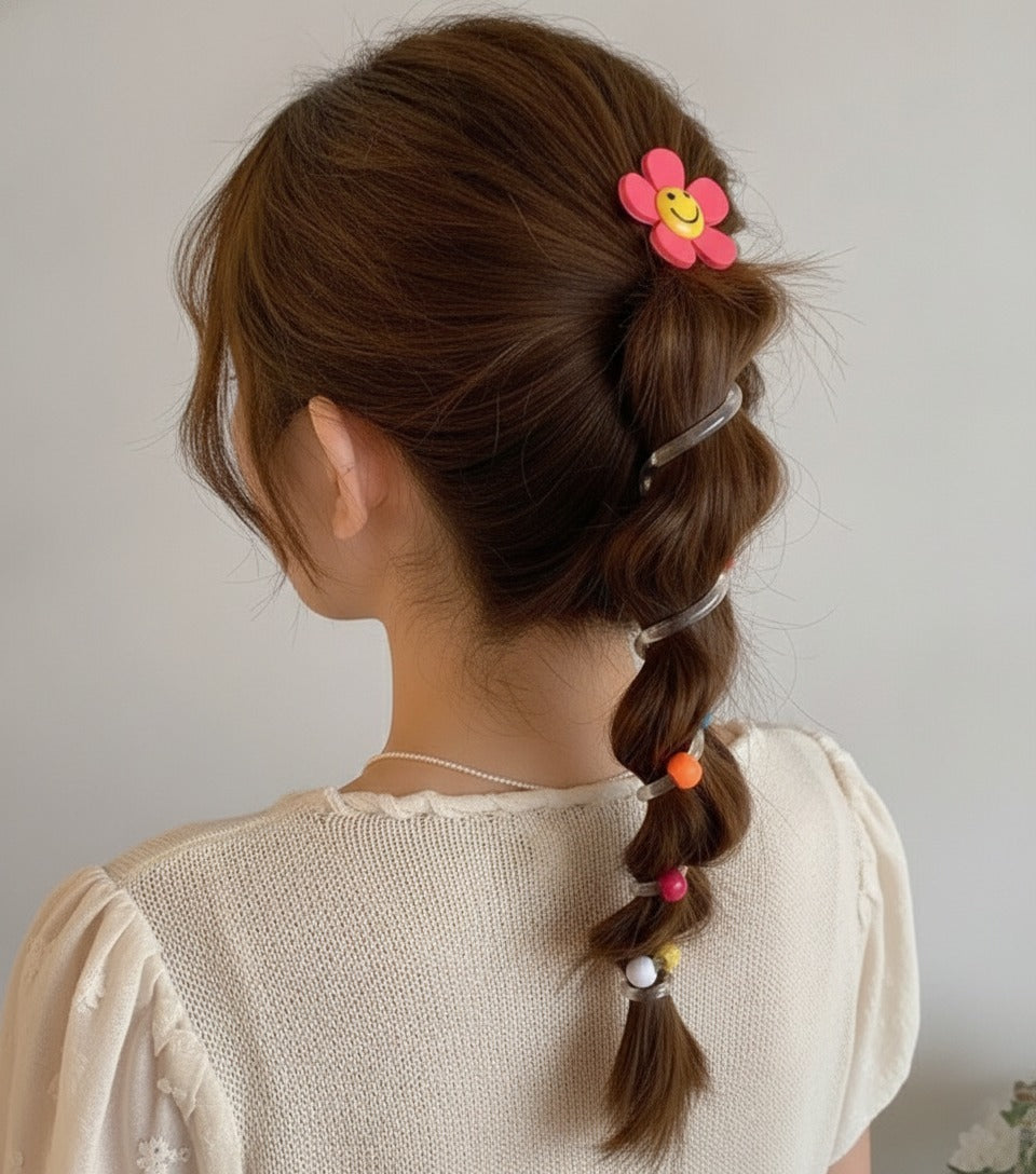 Smiley Flower Hair Claw Clip With Colorful Beads – hair accessories (view 3)