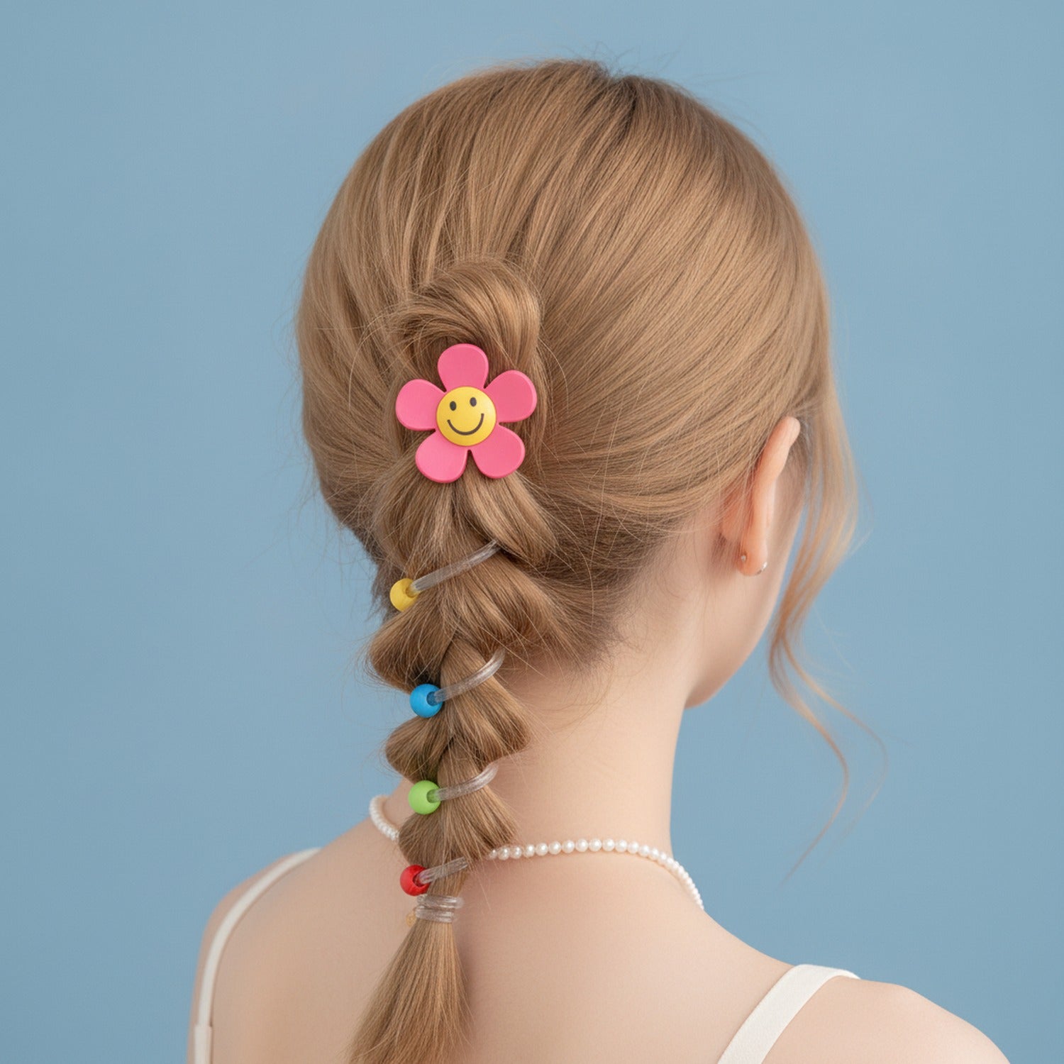 Smiley Flower Hair Claw Clip With Colorful Beads
