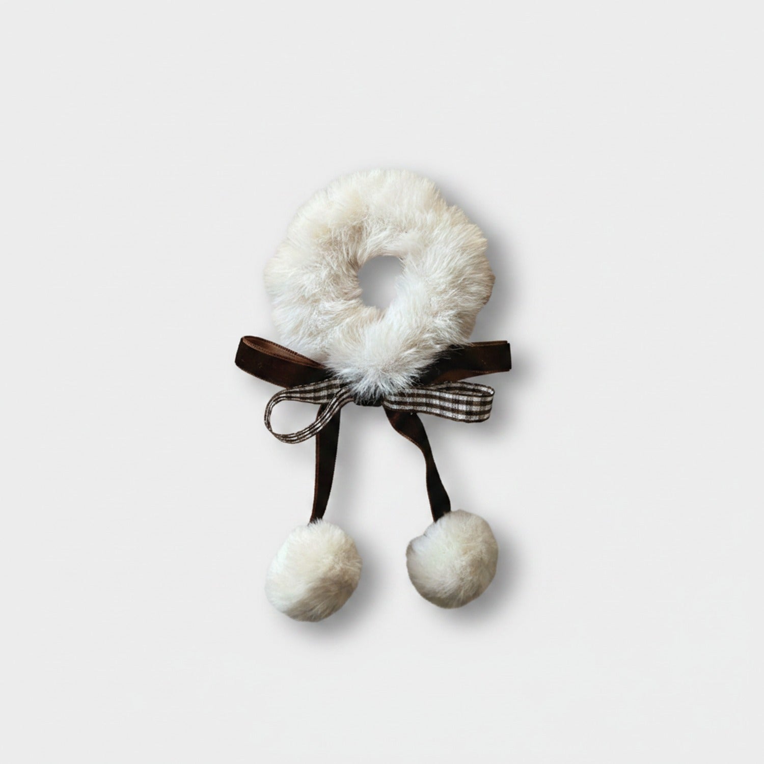 Fuzzy Scrunchie With Brown Ribbon Bow