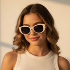 Cream Oval Sunglasses With Metal Bar Detail