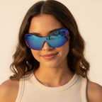 Mirror Shield Wrap Around Sunglasses - Silver Frame Blue Mercury – eyewear (view 2)