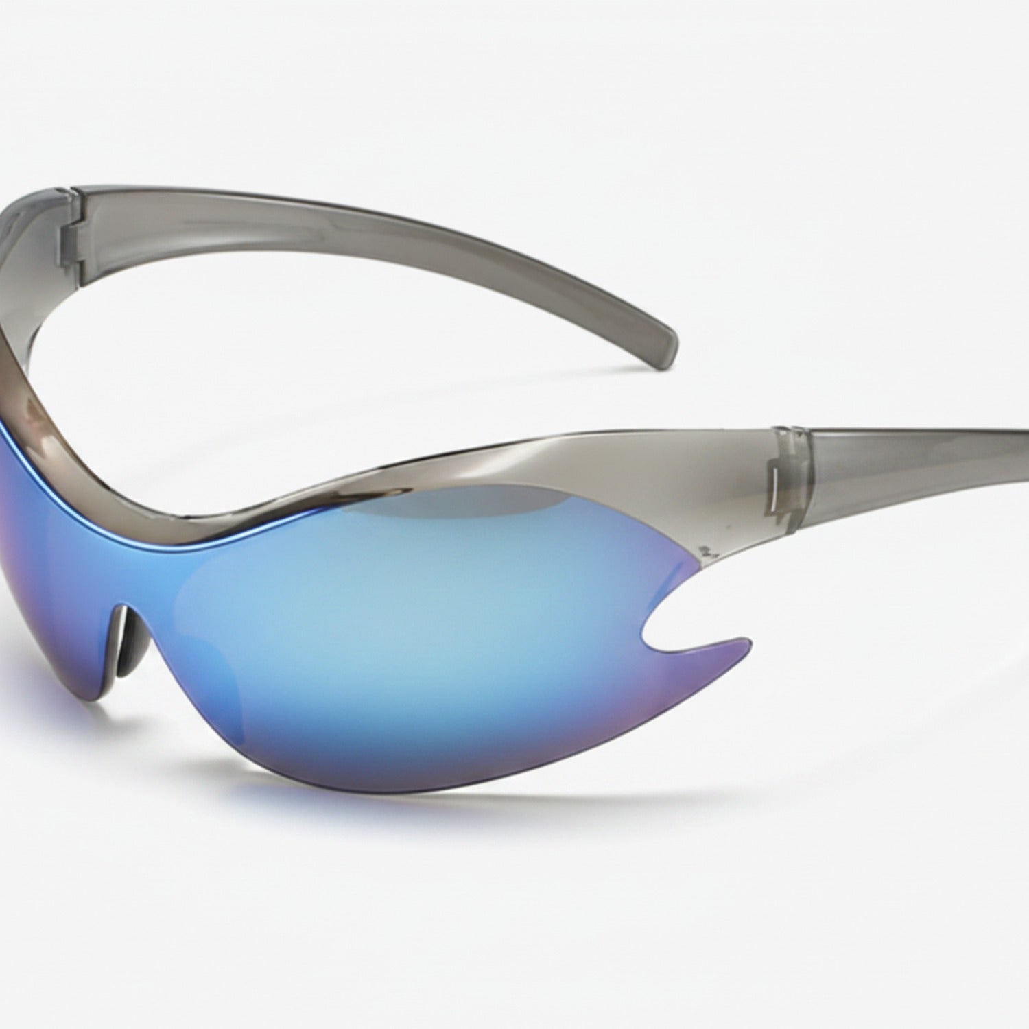 Mirror Shield Wrap Around Sunglasses - Silver Frame Blue Mercury – eyewear (view 1)