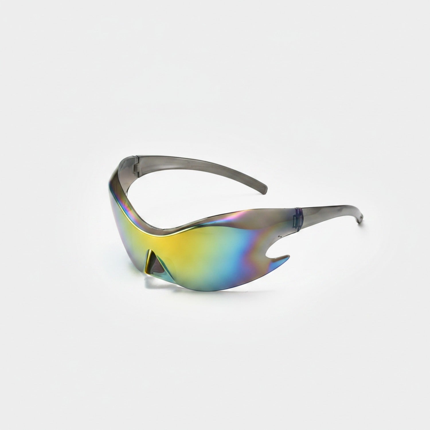 Mirror Shield Wrap Around Sunglasses - Silver Frame Red Mercury