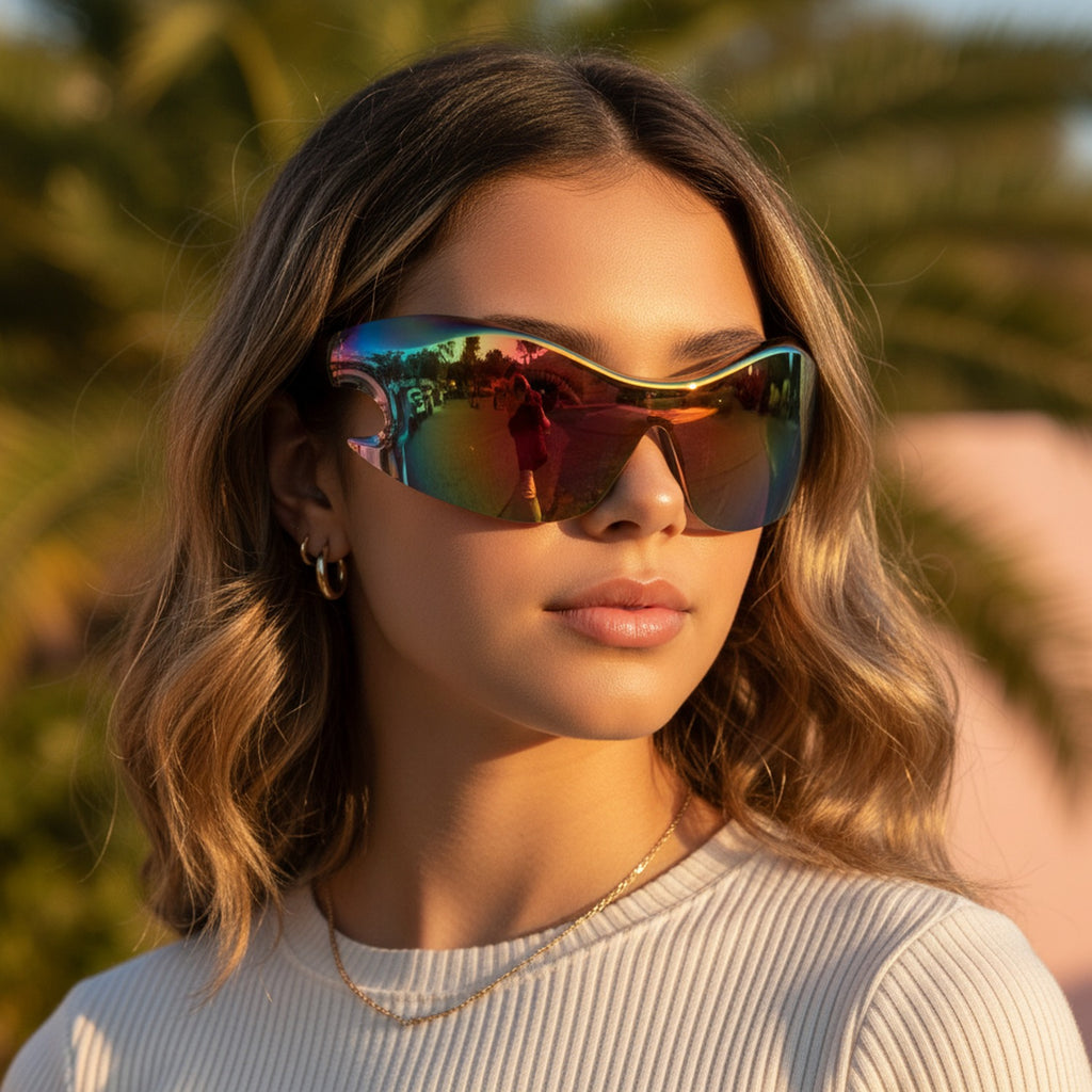 Blue Mirror Shield Wrap Sunglasses