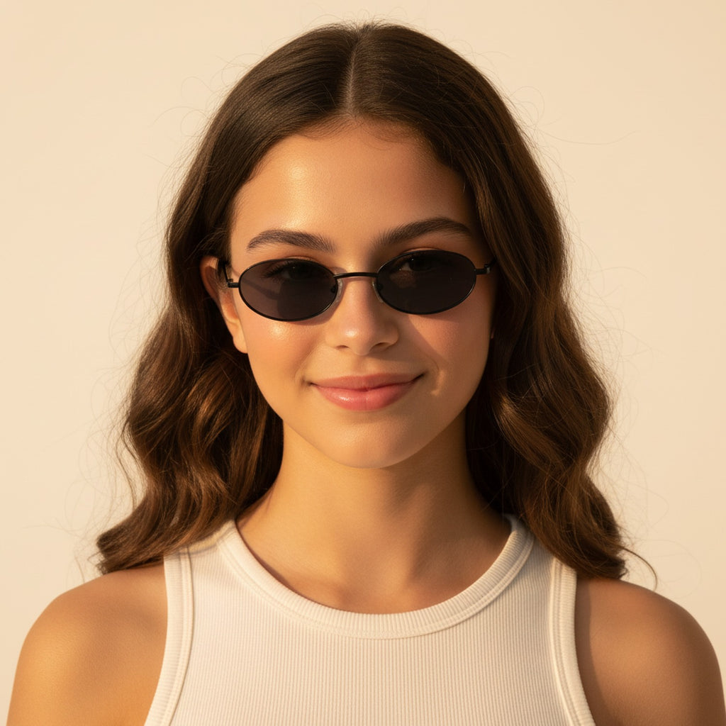 Black Oval Metal Frame Sunglasses