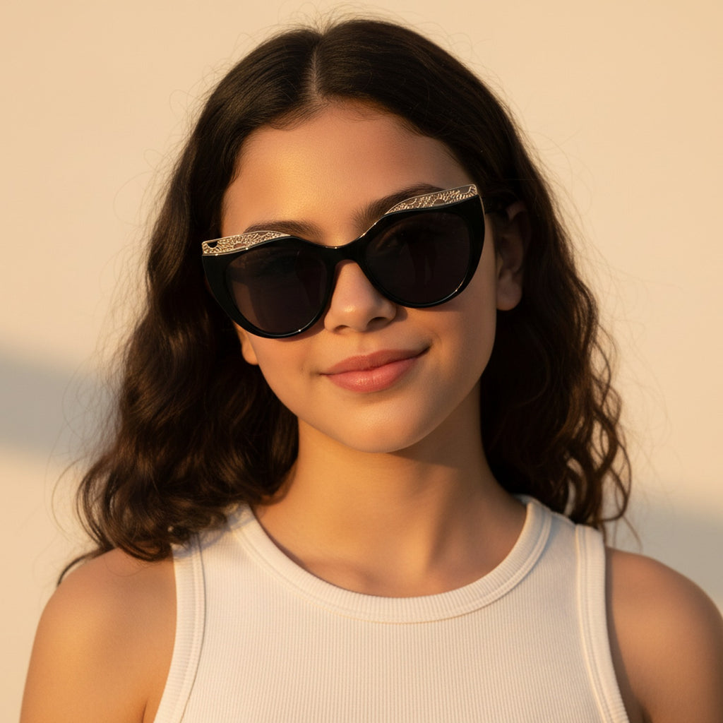 Black Cat Eye Sunglasses With Gold Detail