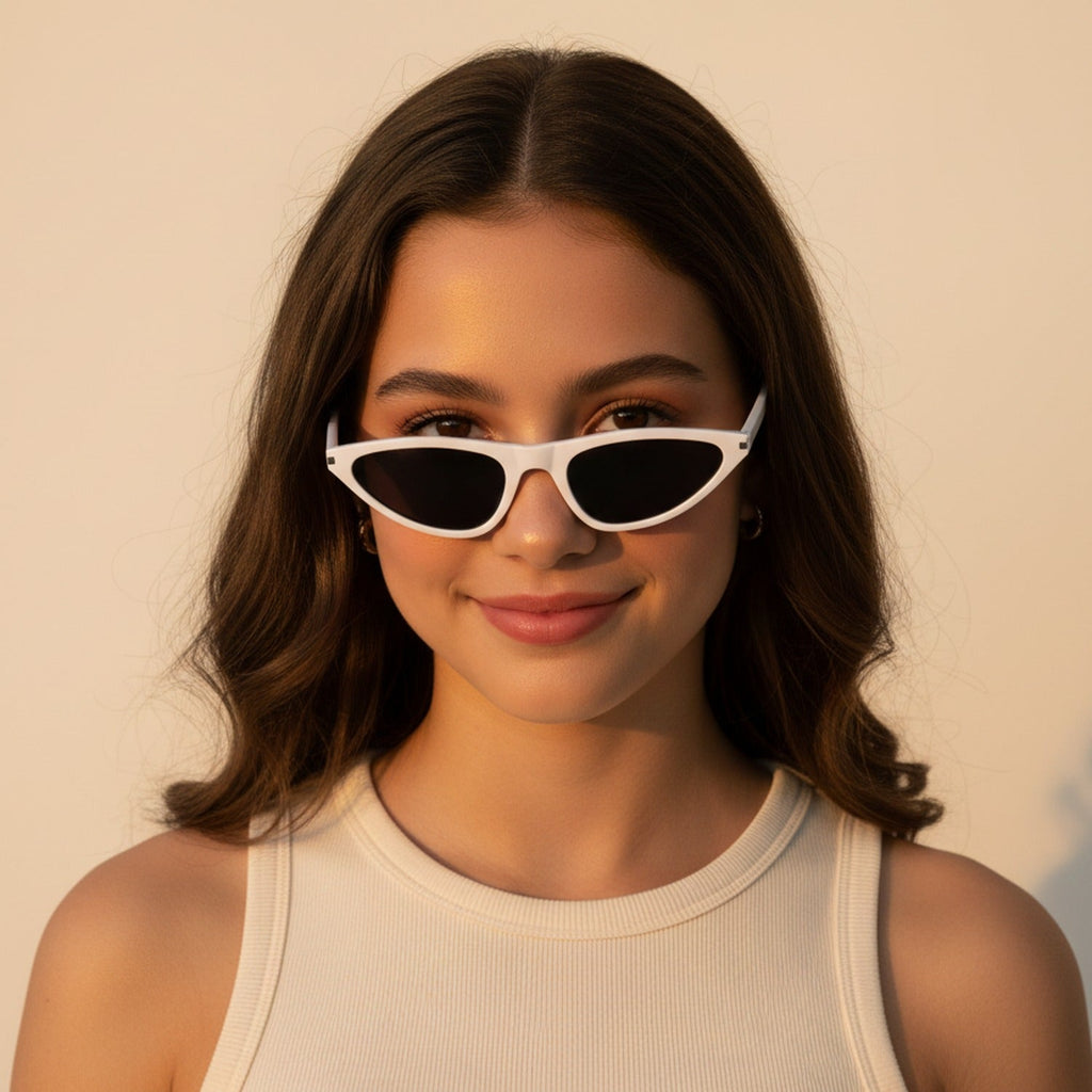 Retro Cat Eye Sunglasses - White Frame Black Gray Lens – eyewear (view 3)