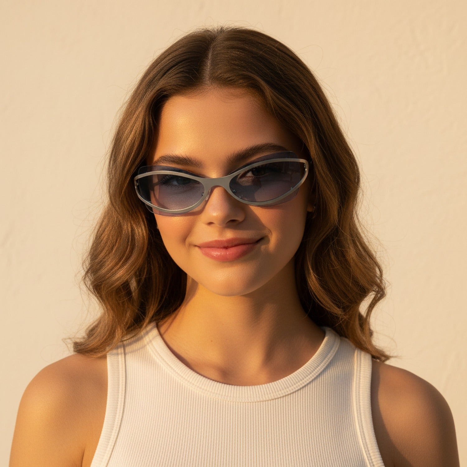 Blue Tinted Metal Frame Oval Sunglasses
