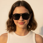 Black Square Aviator Sunglasses With Gold Studs