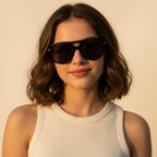 Black Square Aviator Sunglasses With Gold Accent