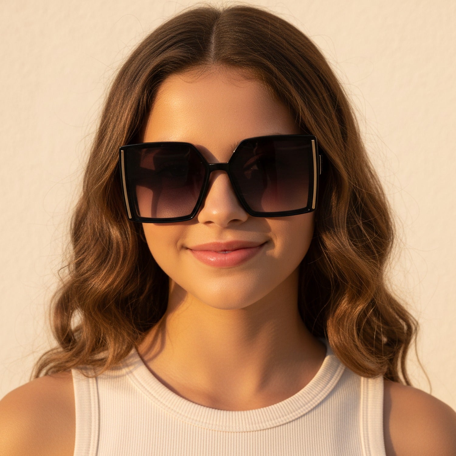 Black Square Sunglasses With Gold Trim