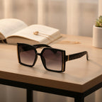 Black Square Sunglasses With Gold Trim – eyewear (view 2)