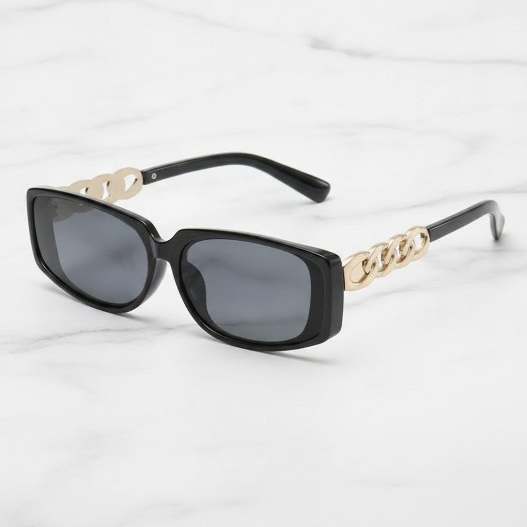Black Square Sunglasses With Gold Chain Detail – eyewear (view 3)