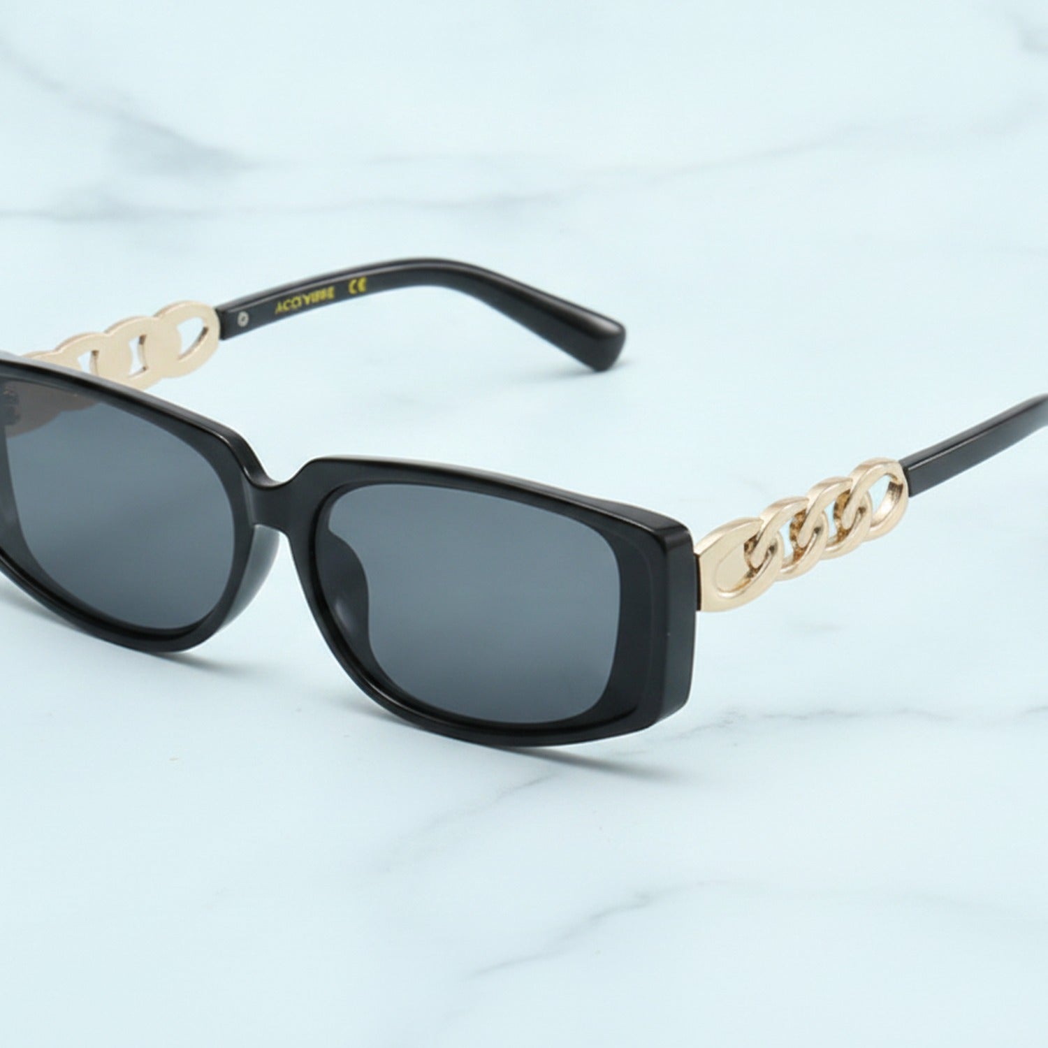 Black Square Sunglasses With Gold Chain Detail