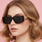 Black Square Sunglasses With Gold Chain Detail – eyewear (view 2)
