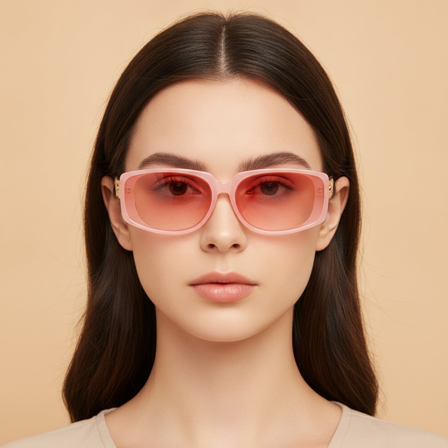 Pink Chunky Chain Rectangle Sunglasses – eyewear (view 2)