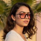 Square Black Sunglasses with Peach Tint Lenses