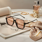 Square Black Sunglasses with Peach Tint Lenses – eyewear (view 2)