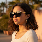Black Square Sunglasses With Gold Chain Arms