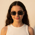Rectangular Gold Metal Wood Temple Sunglasses
