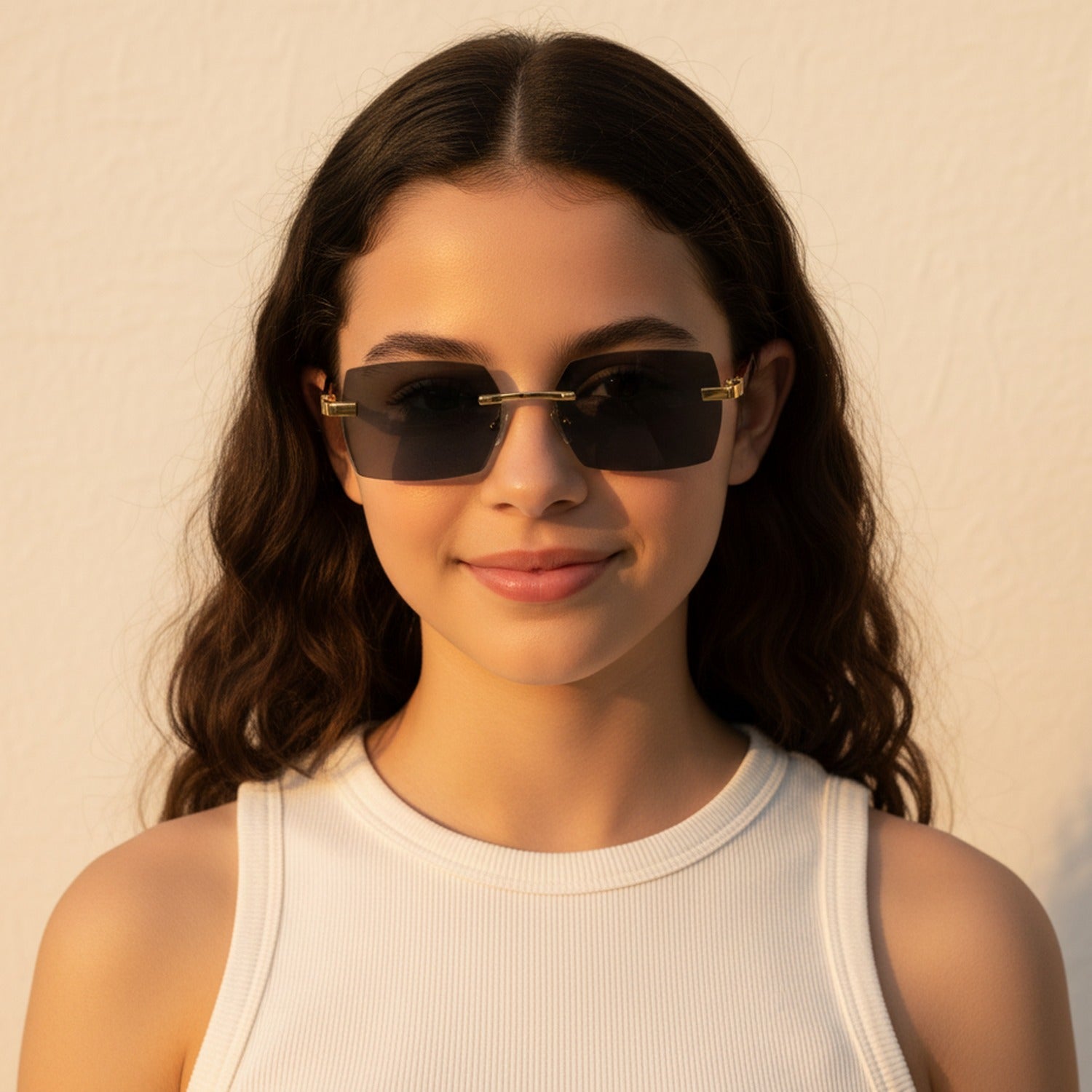 Rectangular Metal Wood Temple Sunglasses - Gold Frame Black Gray Lens